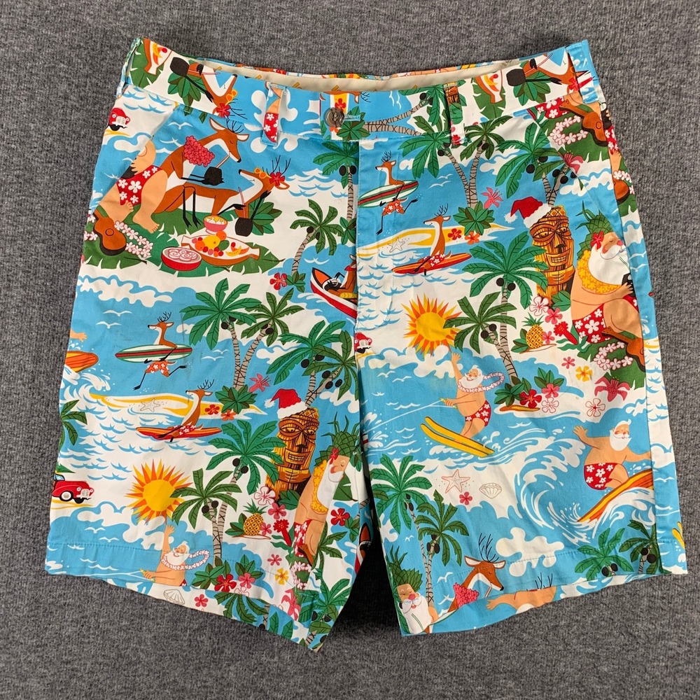 Loudmouth Shorts Men 34x8 AOP Santa Clause Hawaiian Beach Aloha Christmas